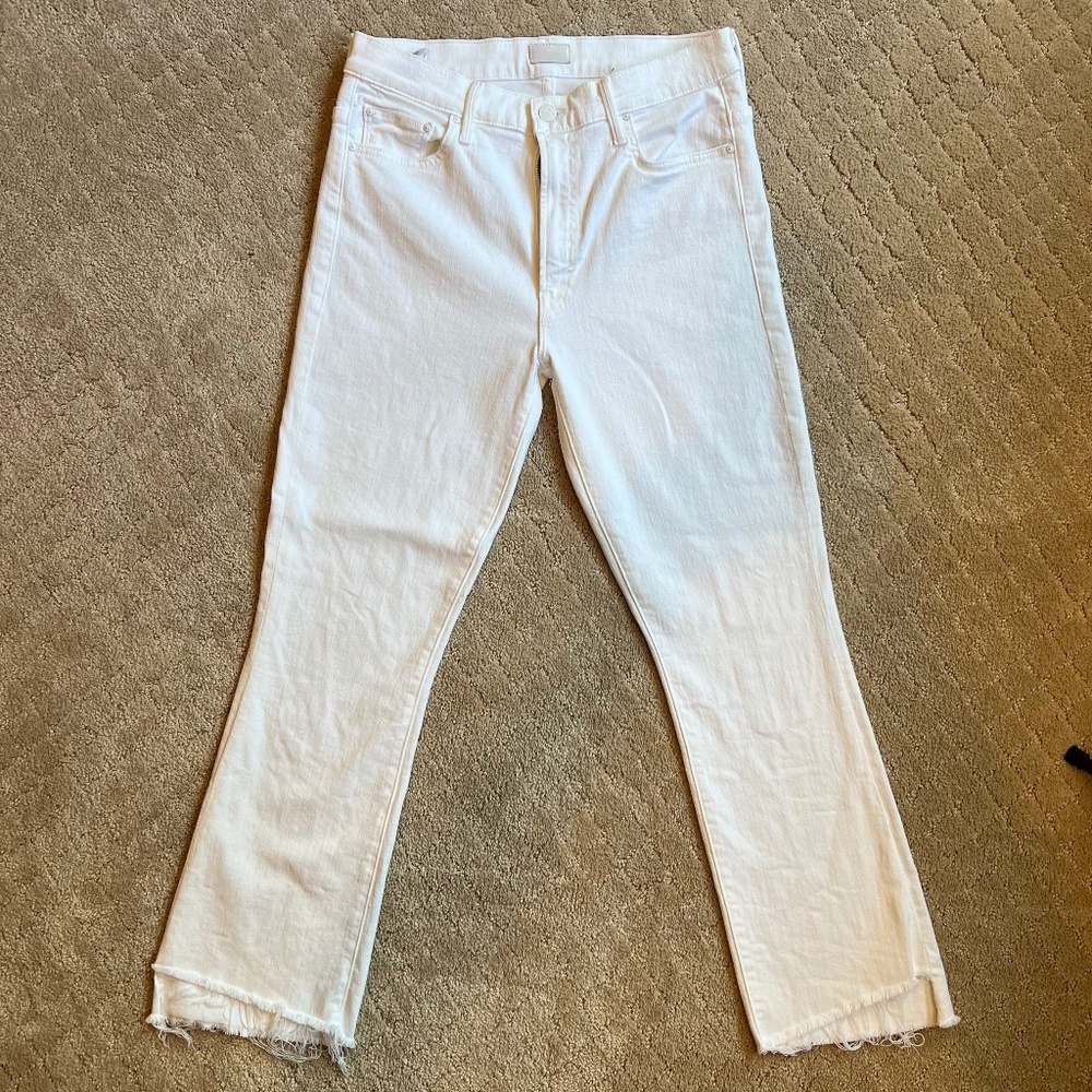 MOTHER Denim The Insider Crop Step Fray Fairest Of Them All White Jeans size 30